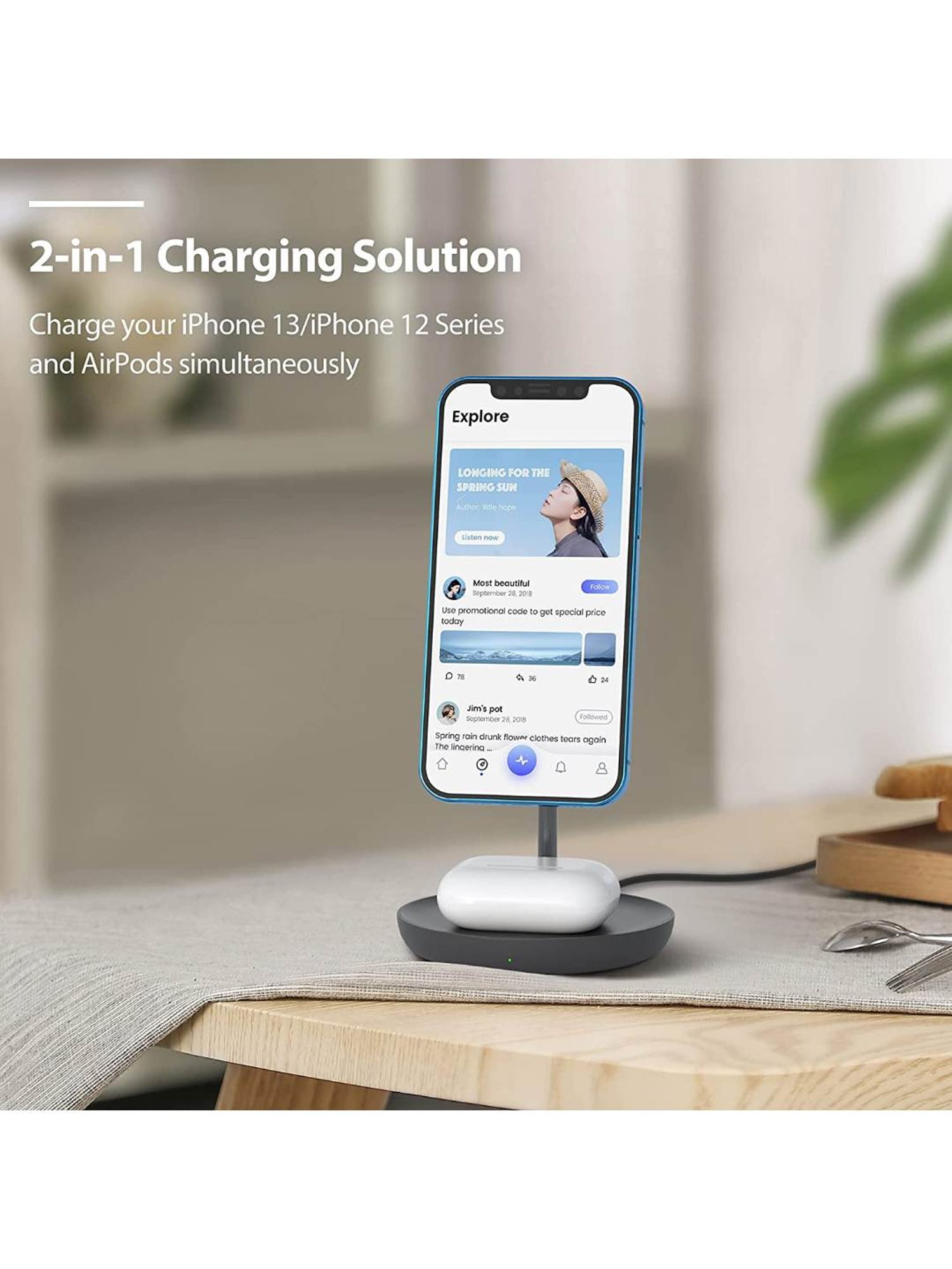 UNIGEN MAGTEC 200 2 in 1 Magnetic Wireless Stand For iPhone 13, 12 Series (Black)