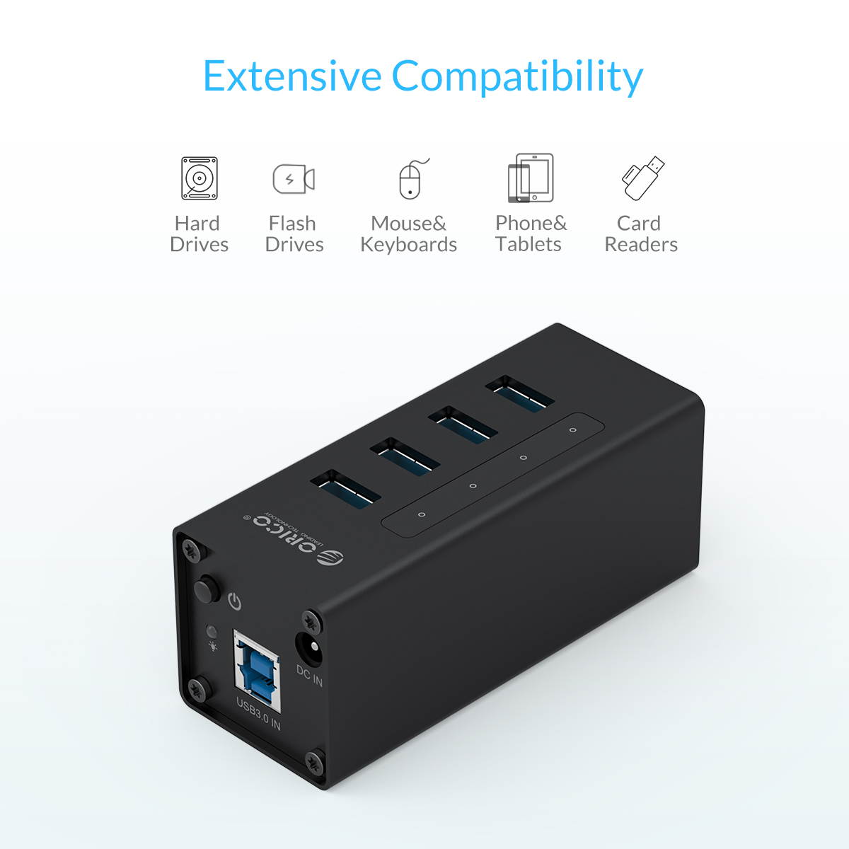 USB 3.0 Hub, Portable SuperSpeed 4 Port USB 3.0 Hub with Built-in Cable , USB Extension Multi-function USB Dock Hot Swapping Support for  Mac, PC, USB Flash Drives and Other Devices