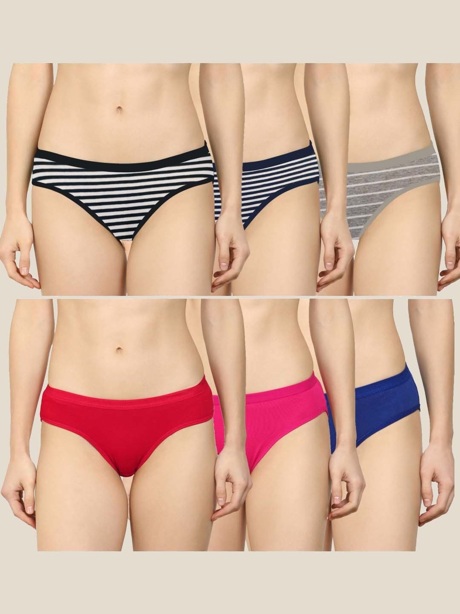 AROUSY Black & Grey Printed Bikini Panties - Pack Of 6