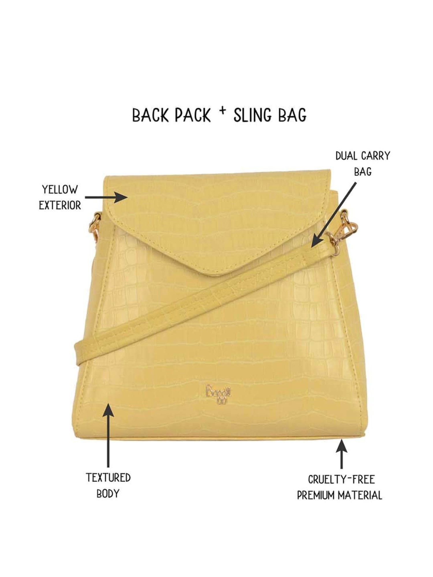 Baggit Yellow Medium Convertible Backpack