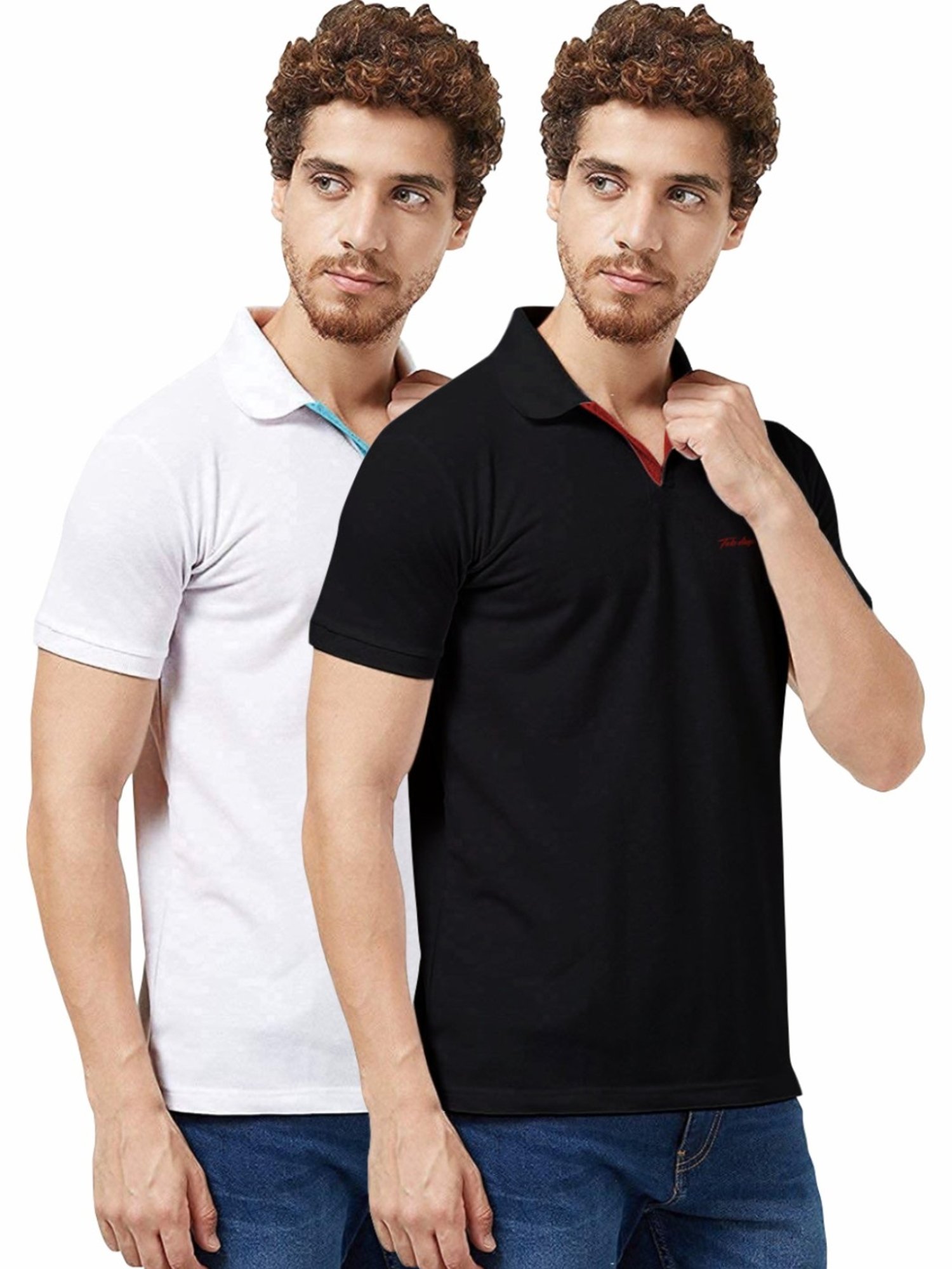 Tab91 White & Black Regular Fit Printed Polo T-Shirts