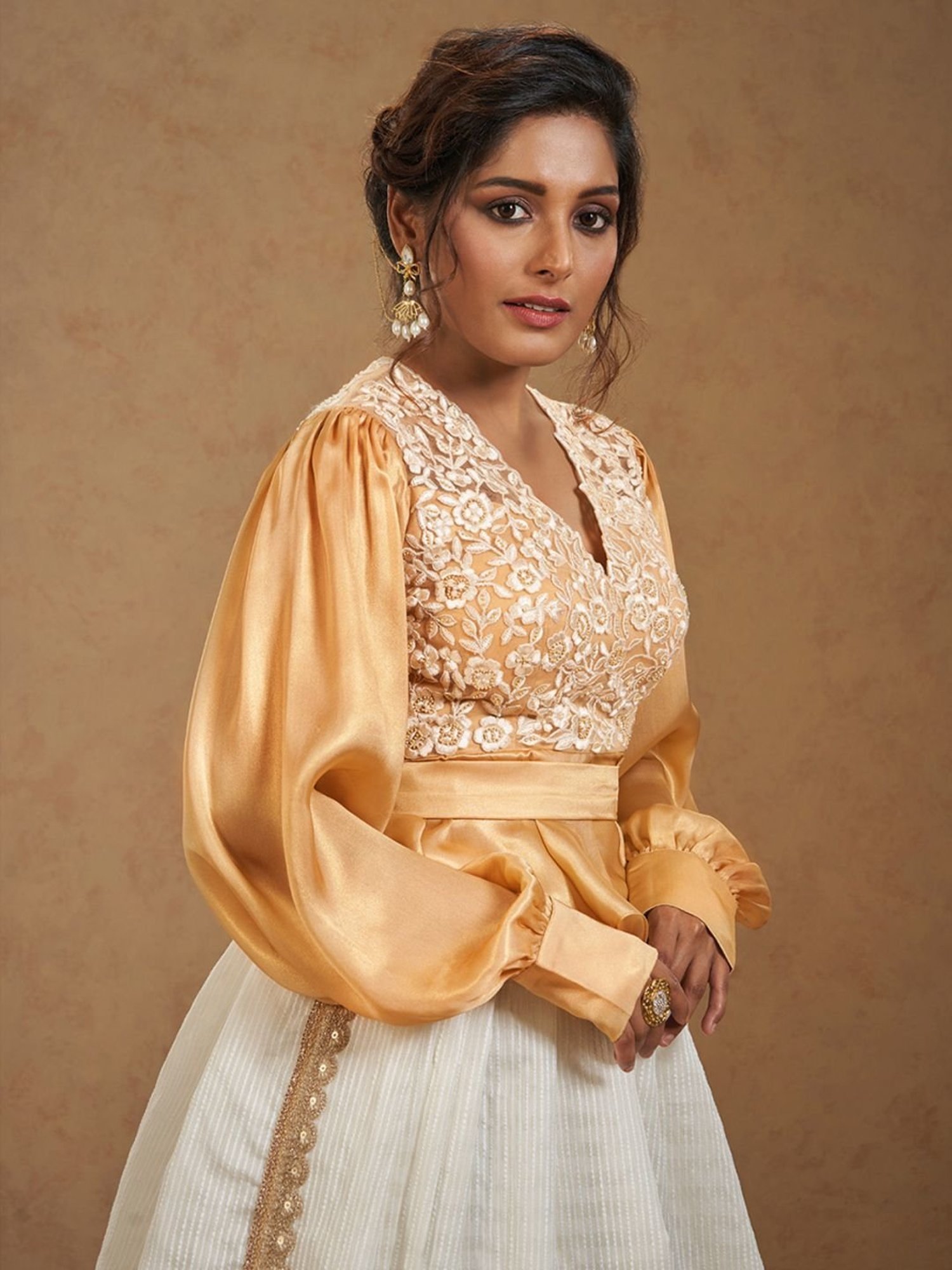 Salwar Studio Beige Embroidered Blouse