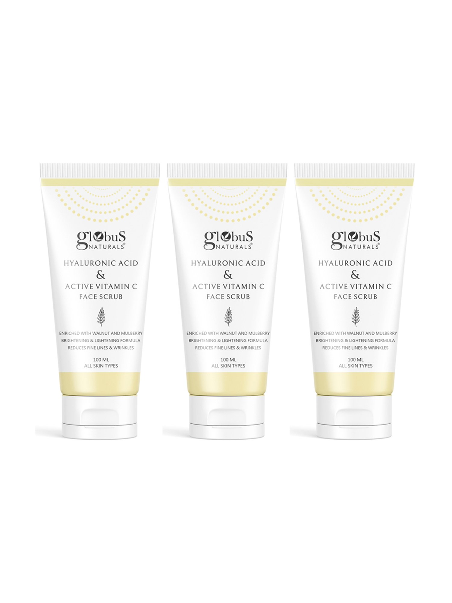 Globus Naturals Hyaluronic Acid & Active Vitamin C Face Scrub - Pack of 3