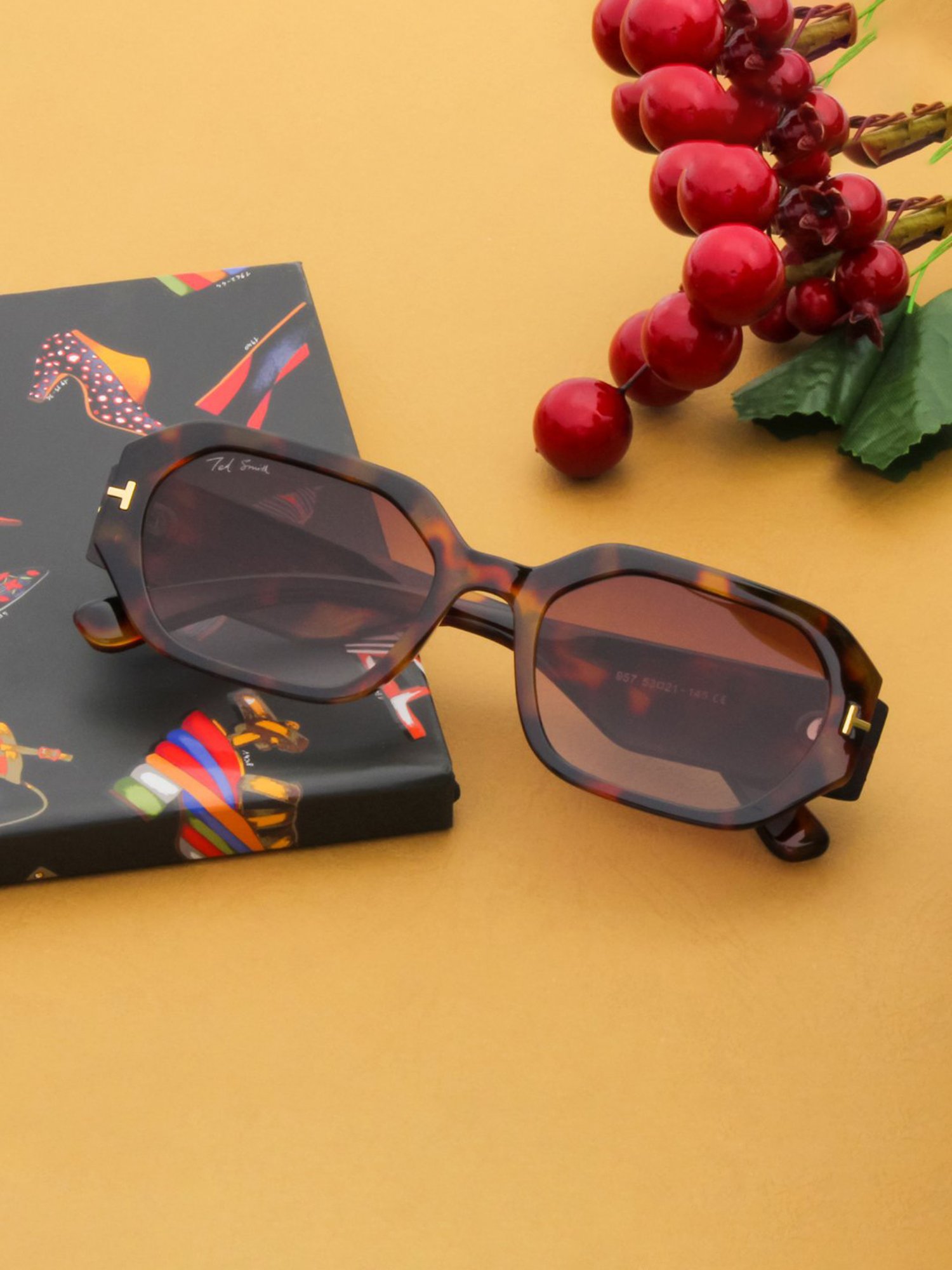 Ted Smith Brown Hexagon UV Protection Unisex Sunglasses