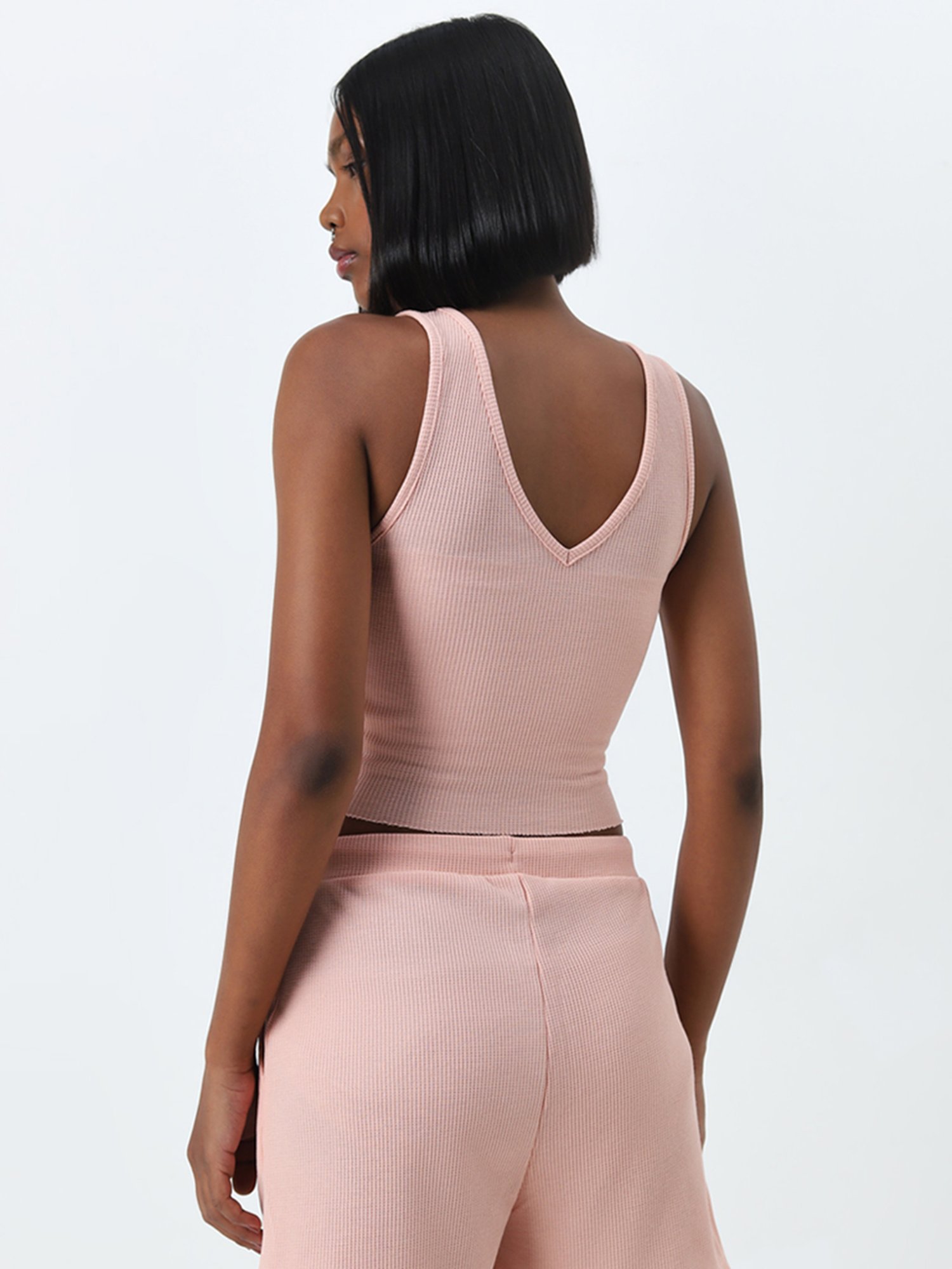 Superstar by Westside Peach Waffle Textured Tank Top