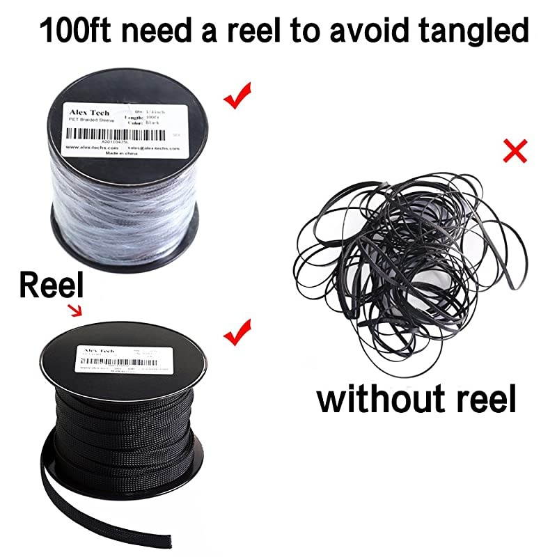 100ft 12 inch PET Expandable Braided Sleeving Black  braided cable sleeve