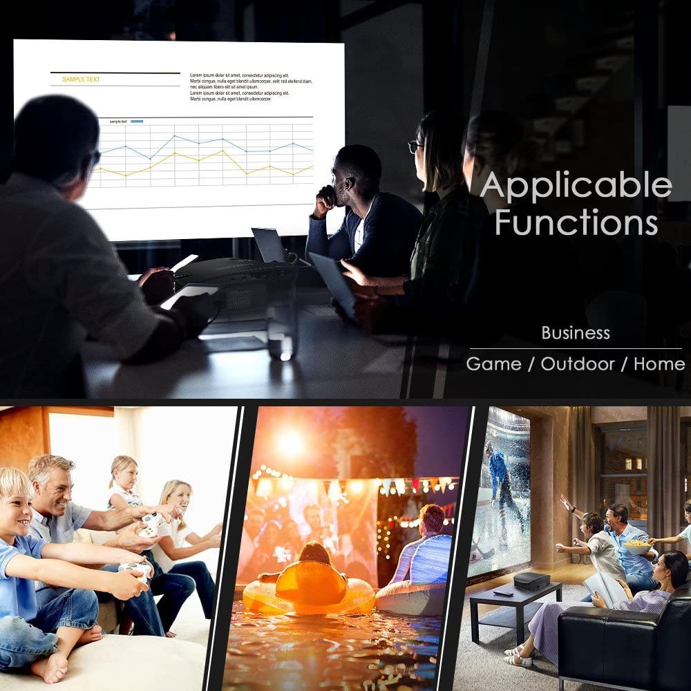 Projector, GooDee 2021 Upgrade HD Video Projector Outdoor Movie Projector, 230" Home Theater Projector Support 1080P, Compatible with Fire TV Stick, PS4, HDMI, VGA, AV and USB, Black (YG600)