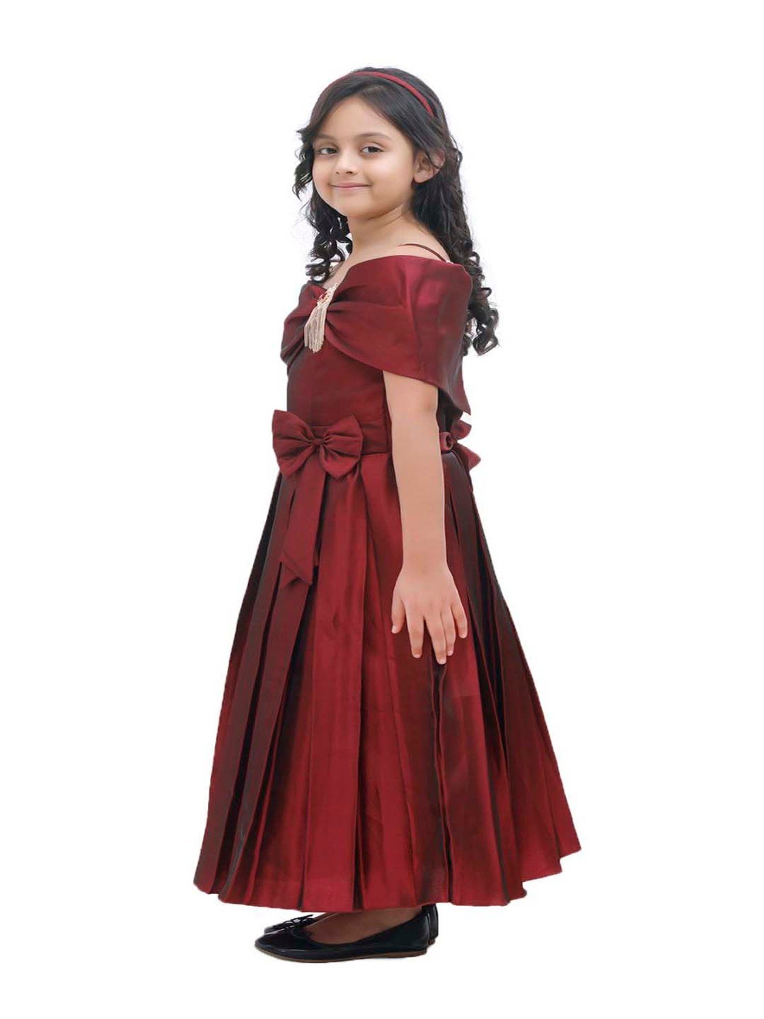 AJ Dezines Kids Maroon Regular Fit Gown