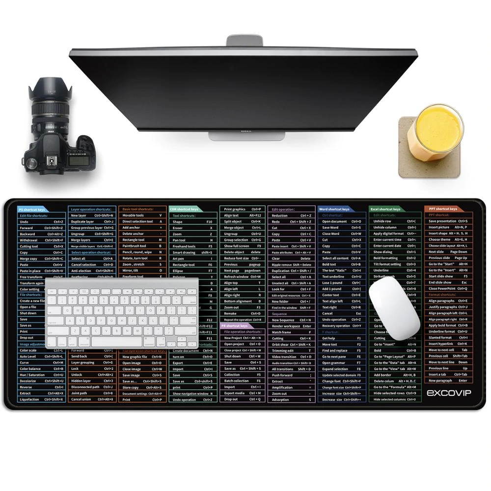 Gaming Mouse Pad Gamer Keyboard Shortcuts Mousepads Large Mouse Mat XXL Computer Laptop Game Office Desk Pad 35.4*15.7in
