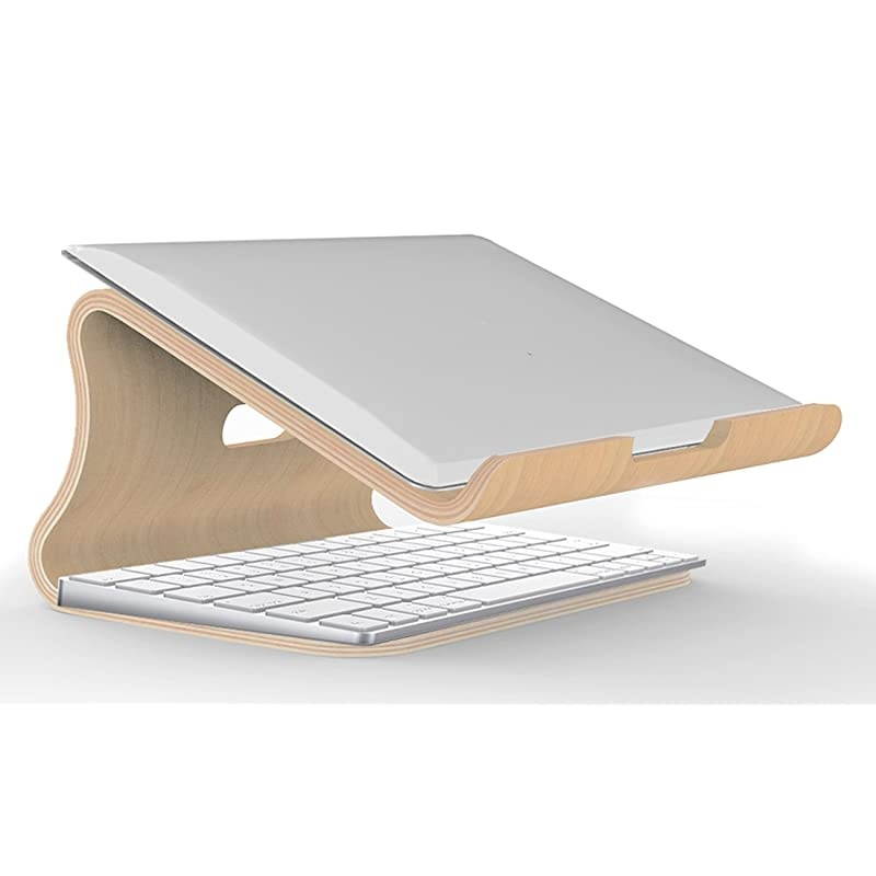 Notebook Stand Wooden Cooling Computer Holder Laptop Desktop Mount for MacBook Air Pro 13 15 Dell XPS Surface Chromebook 11 to 17 Birch