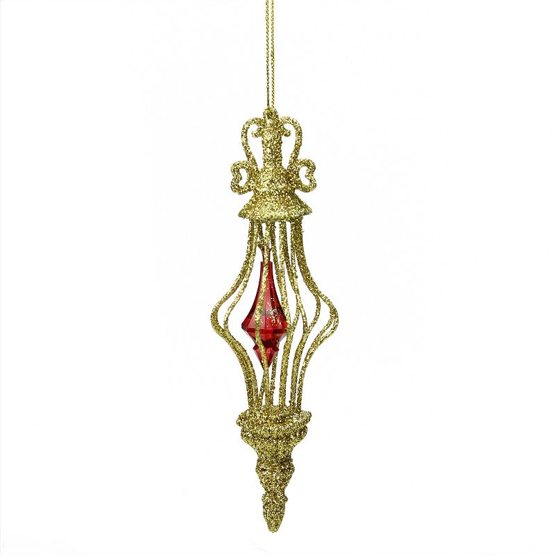 Allstate 2ct Glittered Finial with Drop Christmas Ornaments Set 6.5" - Gold/Red
