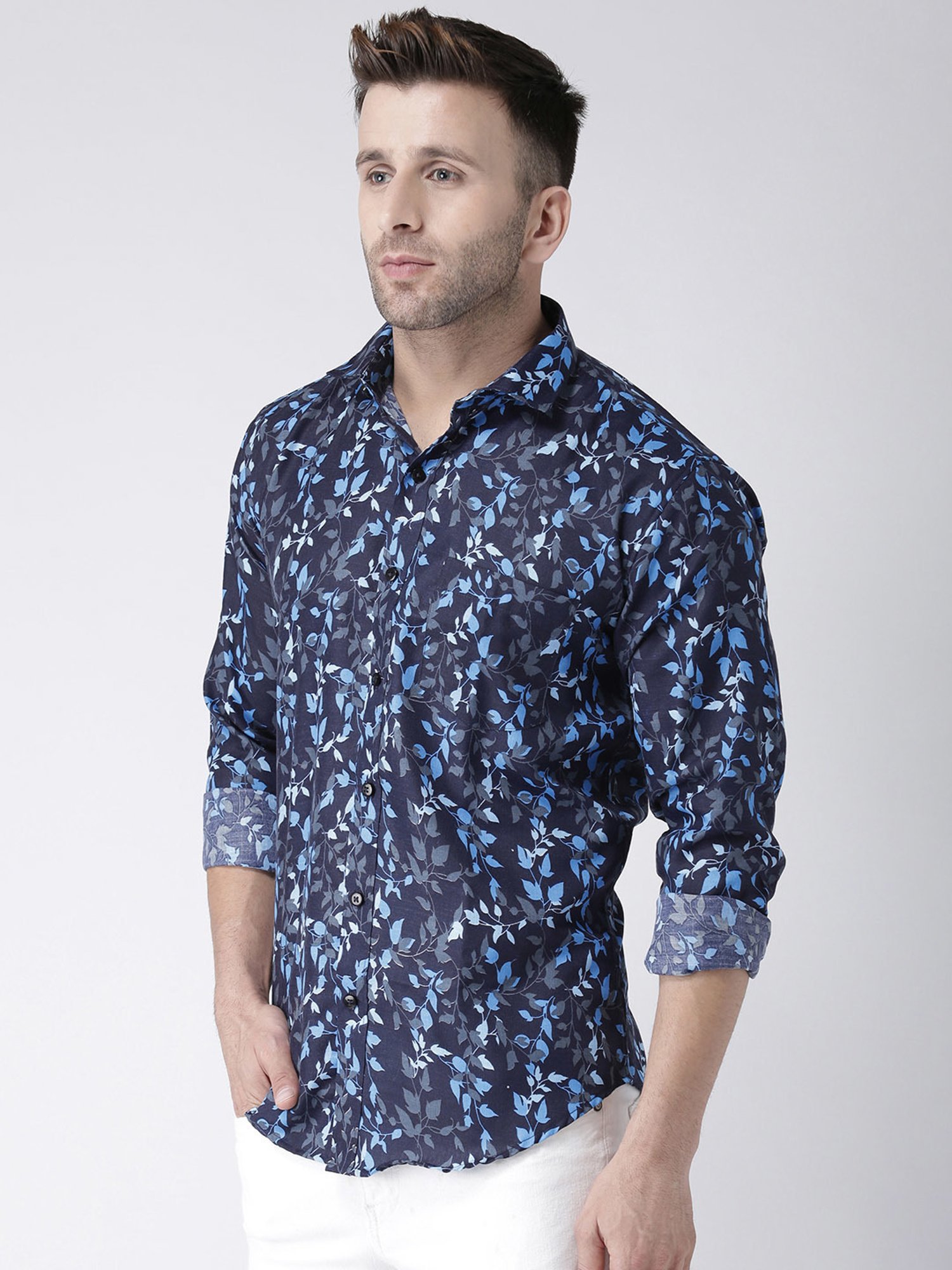 Hangup Plus Dark Navy Slim Fit Printed Shirt