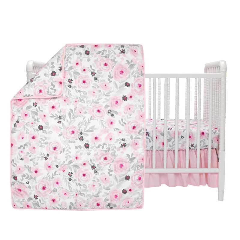 Bedtime Originals Blossom Pink Watercolor Floral 3-Piece Baby Crib Bedding Set