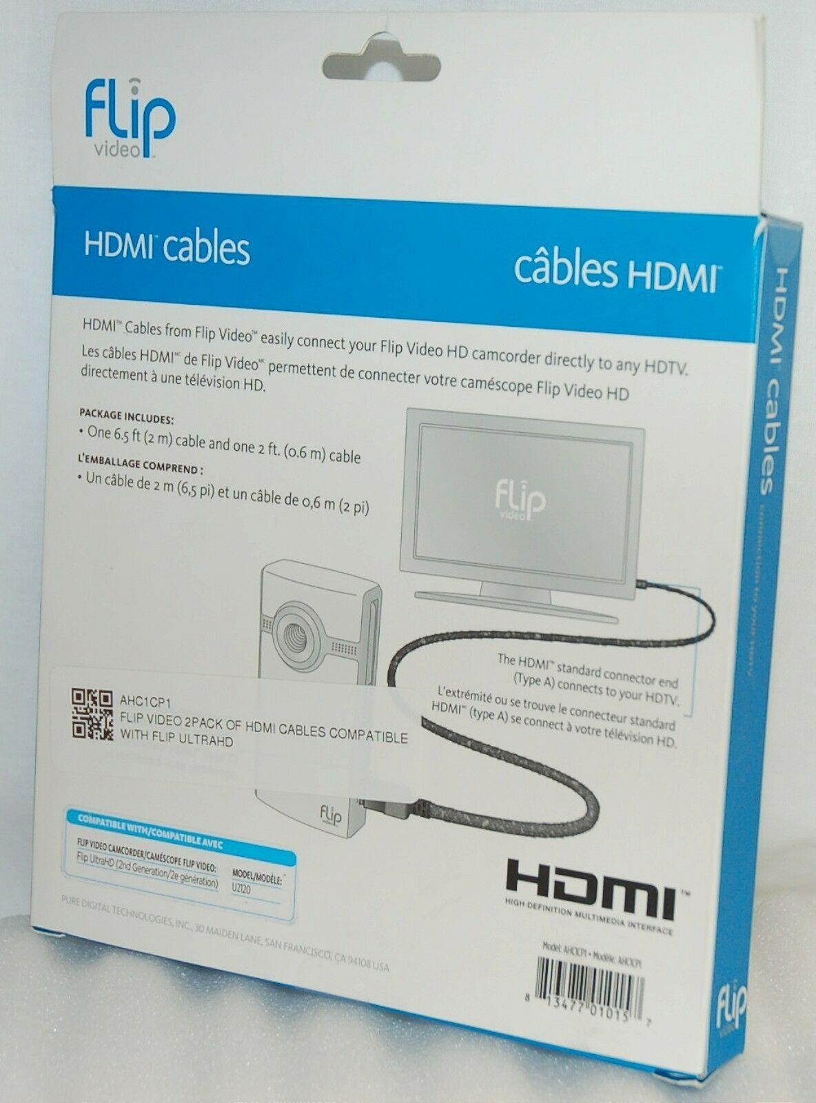 NEW Flip Video 2 Pack HDMI Cables Audio Video 1080p HDTV 6.5ft 2m Length AHC1CP1