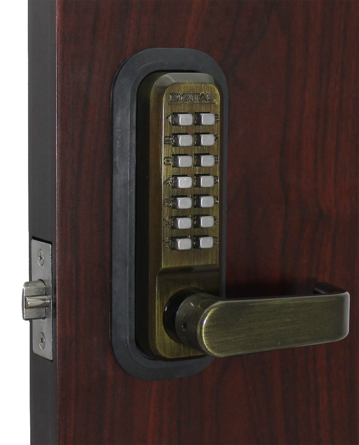 LockeyUSA Digital Door Lock 2835 Lever Handle, Antique Brass