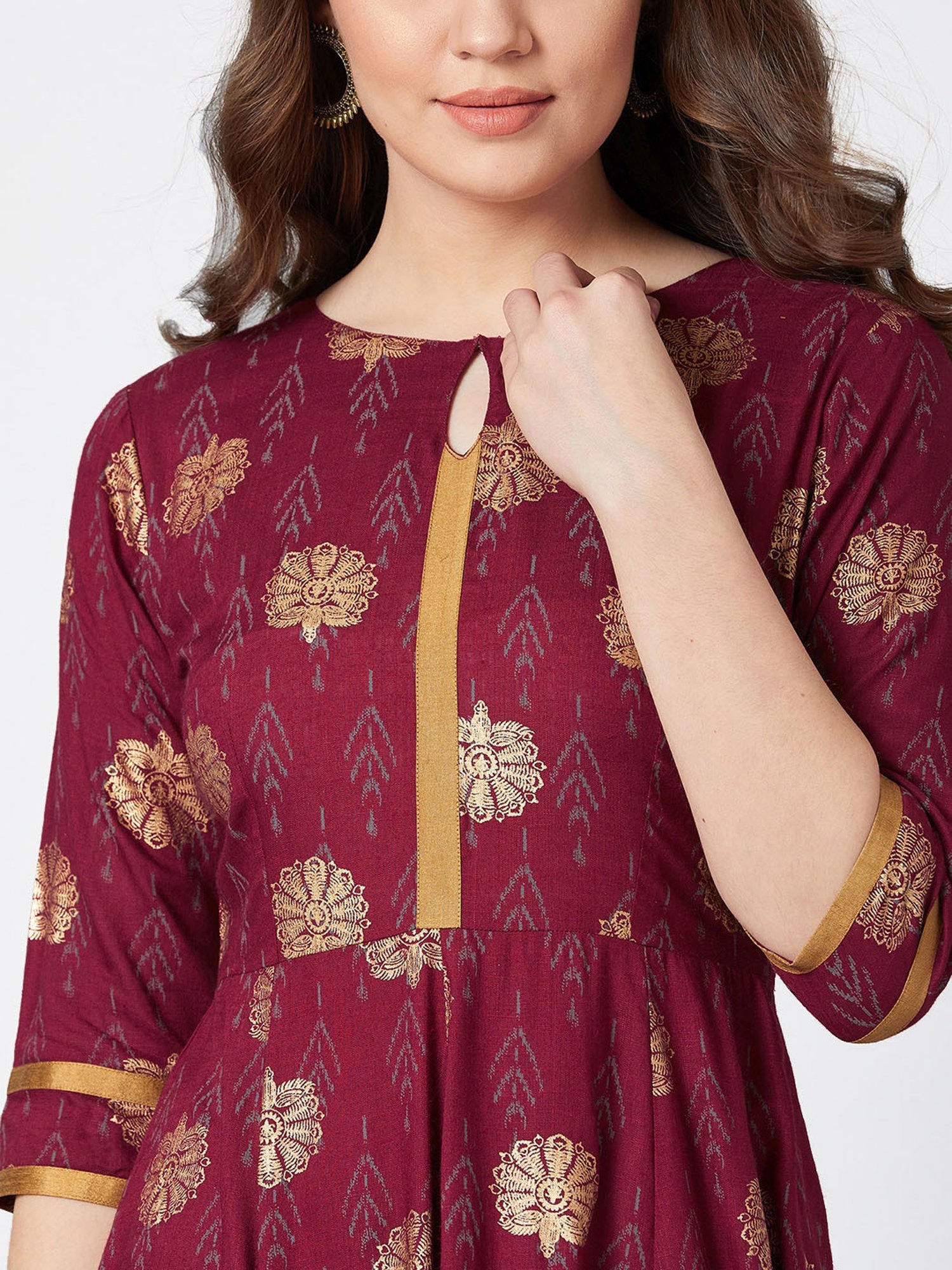 PANIT Maroon Printed Anarkali Kurta