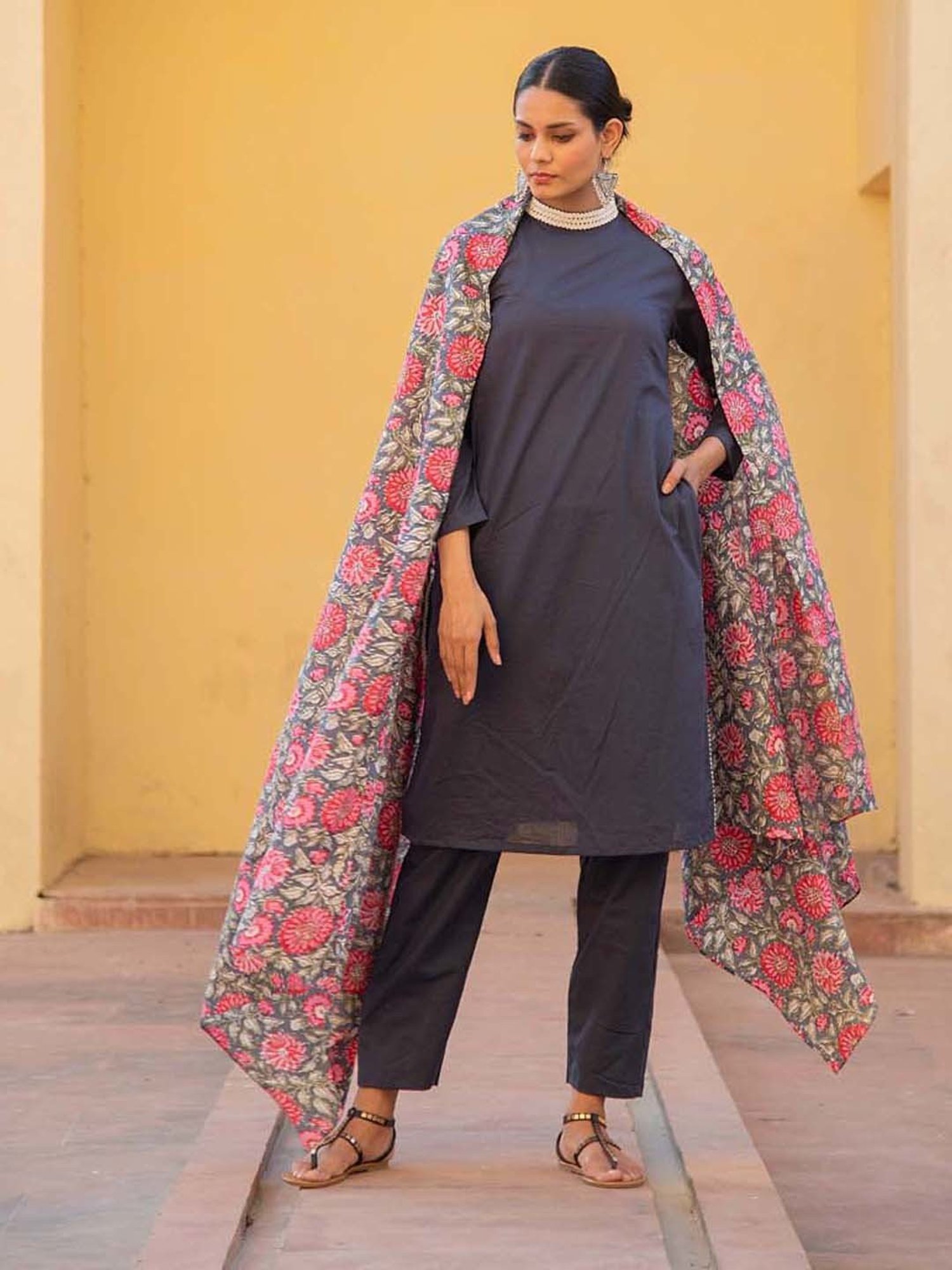 KAORI BY SHREYA AGARWAL Blue Cotton Kurta Pant Set With Dupatta