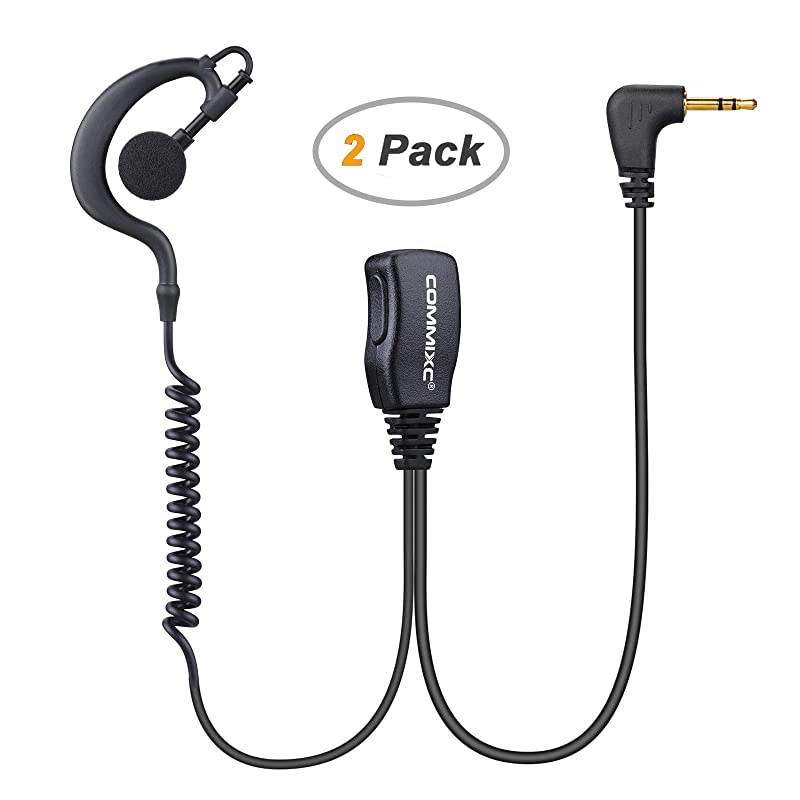 2 Pack) Walkie Talkie Earpiece with Mic, 2.5mm 1-Pin G-Shape Walkie Talkie Headset with PTT, ONLY Compatible with Motorola Talkabout Two-Way Radios