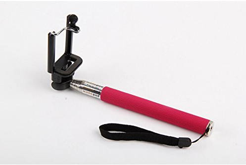 Extendable Selfie Handheld Stick Monopod with Adjustable Phone Holder and Bluetooth Wireless Remote Shutter for iPhone Samsung and other system over IOS 6.0  (Red with Shutter)