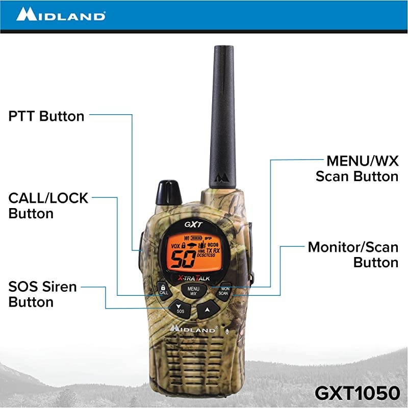 50 Channel GMRS Two-Way Radio - Long Range Walkie Talkie (Mossy Oak Camo, 2-Pack)