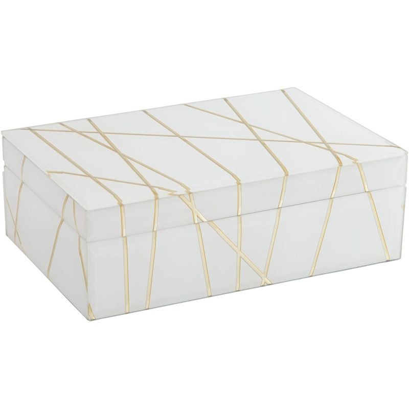 Studio 55D Mocary 8 3/4" Wide Glossy White and Gold Stripe Jewelry Box