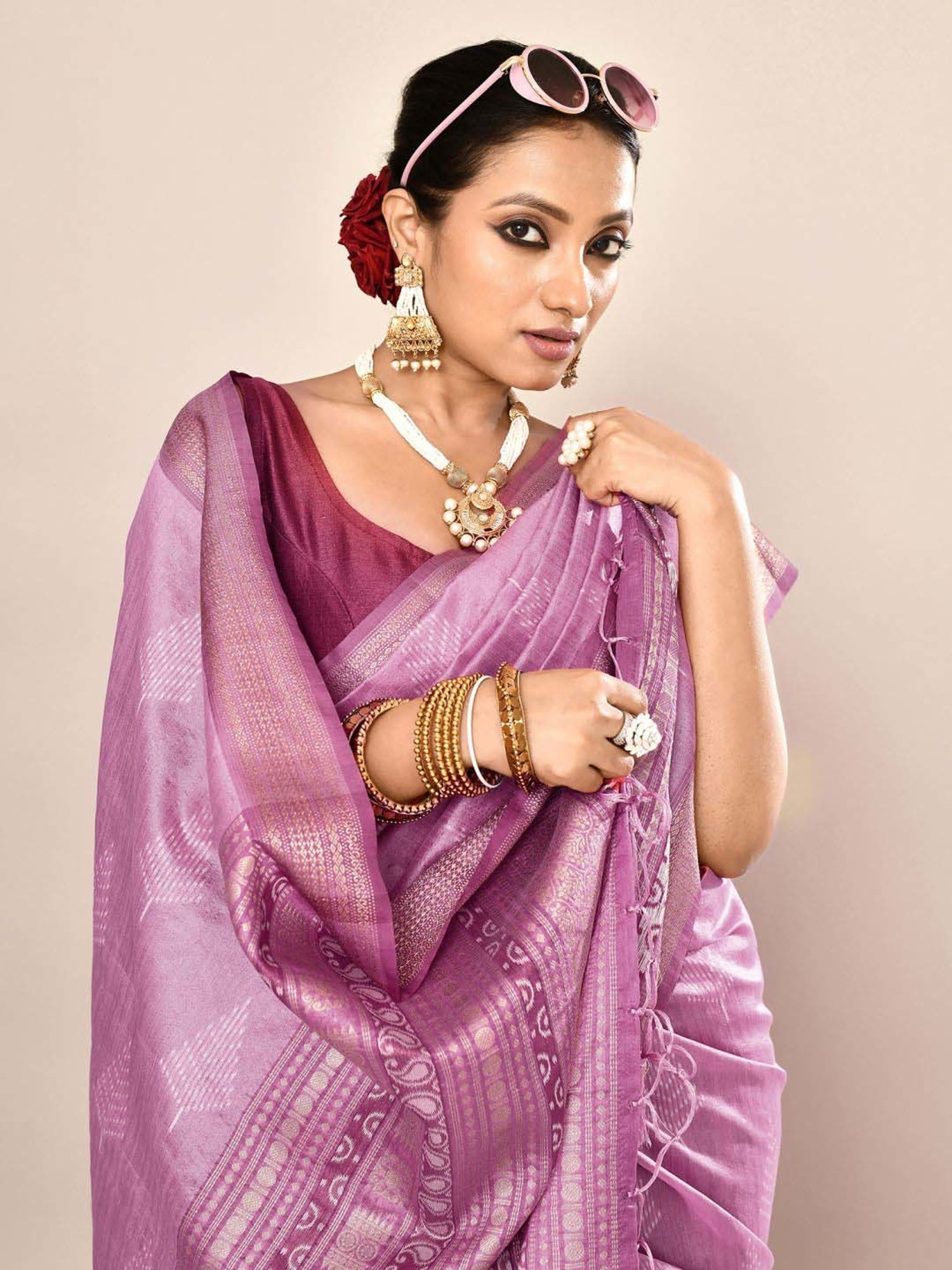 Elora Purple Silk Woven Saree With Unstitched Blouse