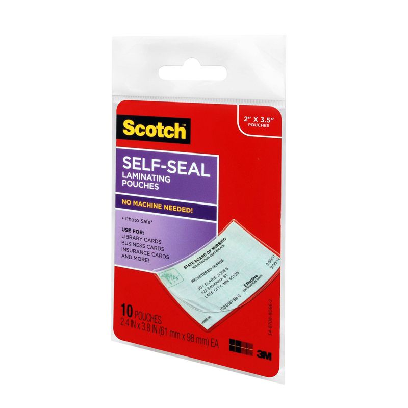10ct Laminating Pouches Self-Seal 2" x 3.5" - Scotch