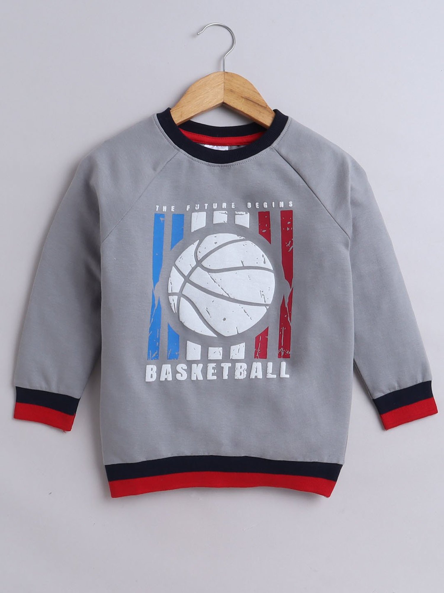 BUMZEE Grey Boys Full Sleeves Cotton Sweatshirt Age - 5-6 Years