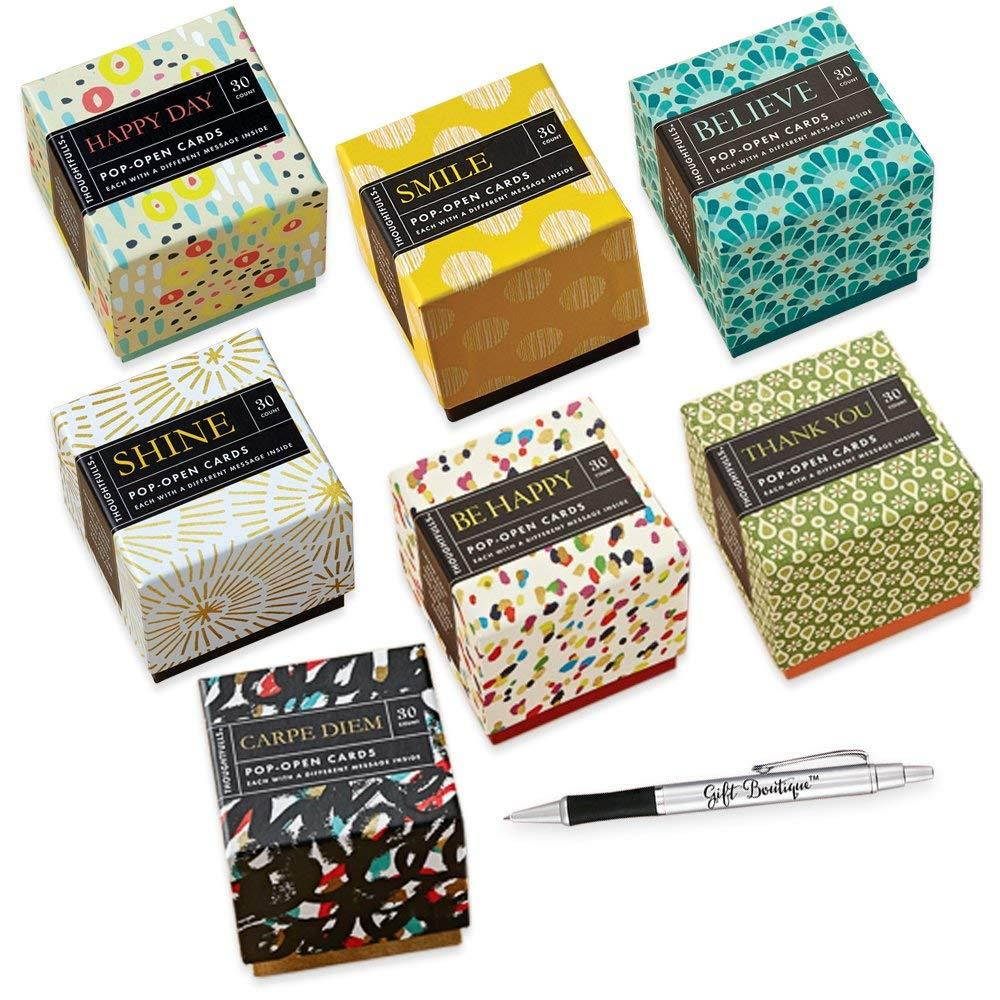 Thoughtfulls Pop Open Cards, BELIEVE, BE HAPPY, SMILE, THANK YOU, SHINE, HAPPY DAY, CARPE DIEM - Inspirational Greeting Cards + Free Bonus GIFT BOUTIQUE Pen