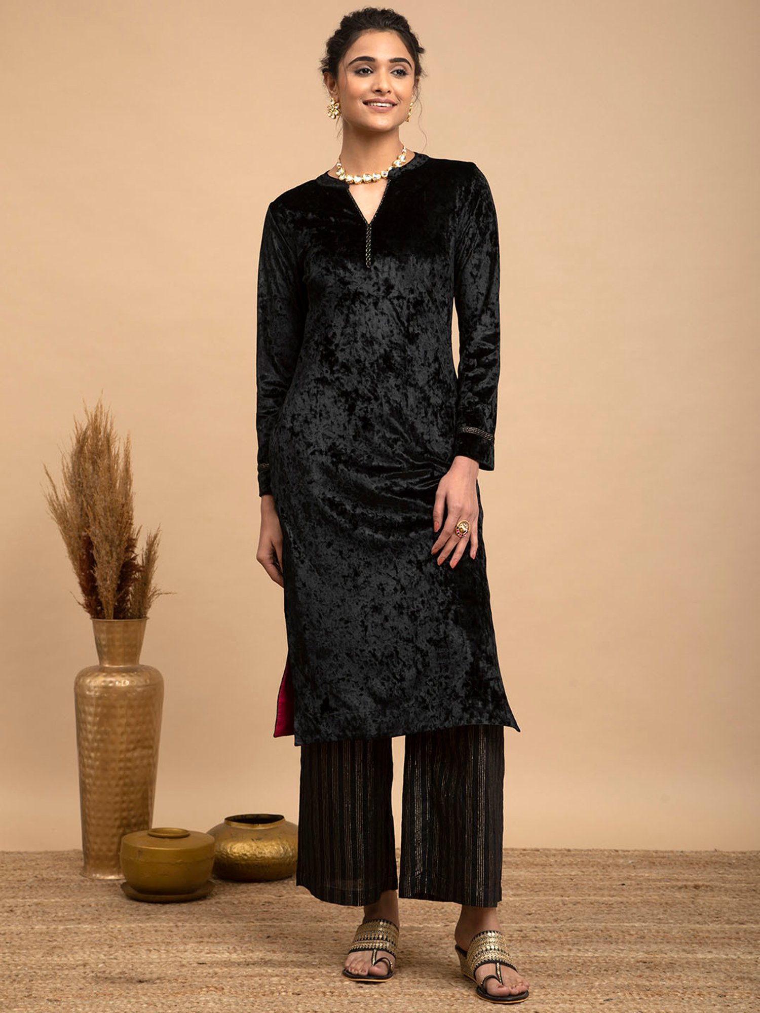 Pink Fort Black & Gold Striped Trousers