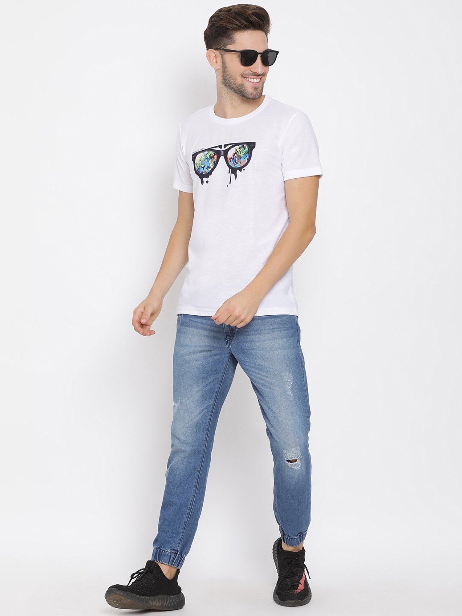 Hangup Plus White Regular Fit Printed Crew T-Shirt