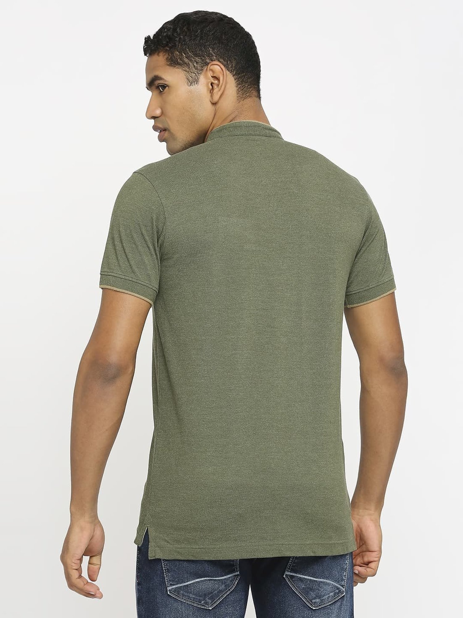Basics Green Cotton Muscle Fit Henley T-Shirt