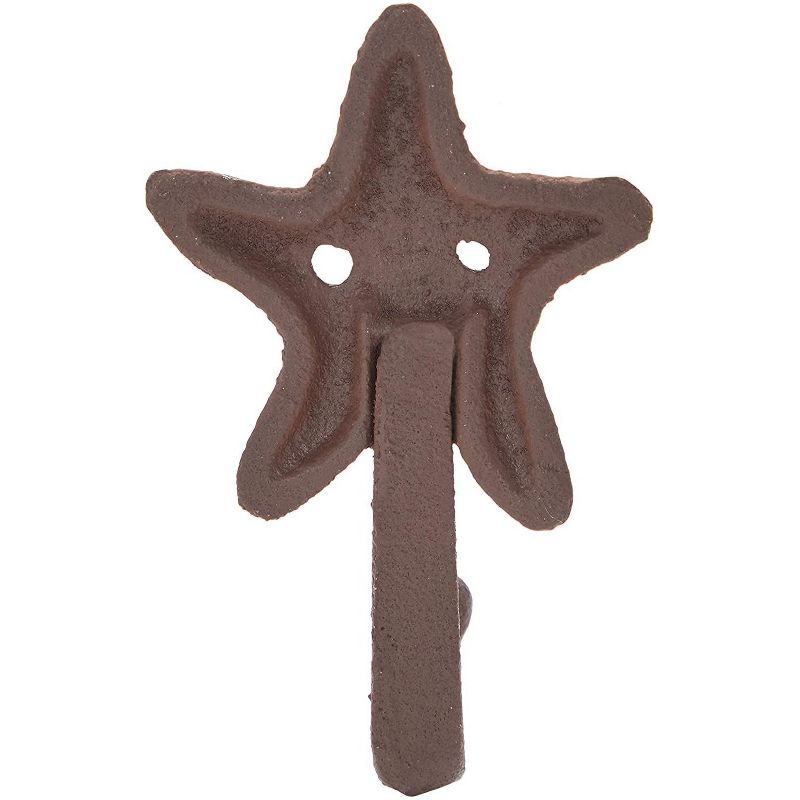Okuna Outpost 4 Pack Dark Bronze Cast Iron Beach Starfish Decorative Wall Hooks, 0.3 x 2.6 x 4 in