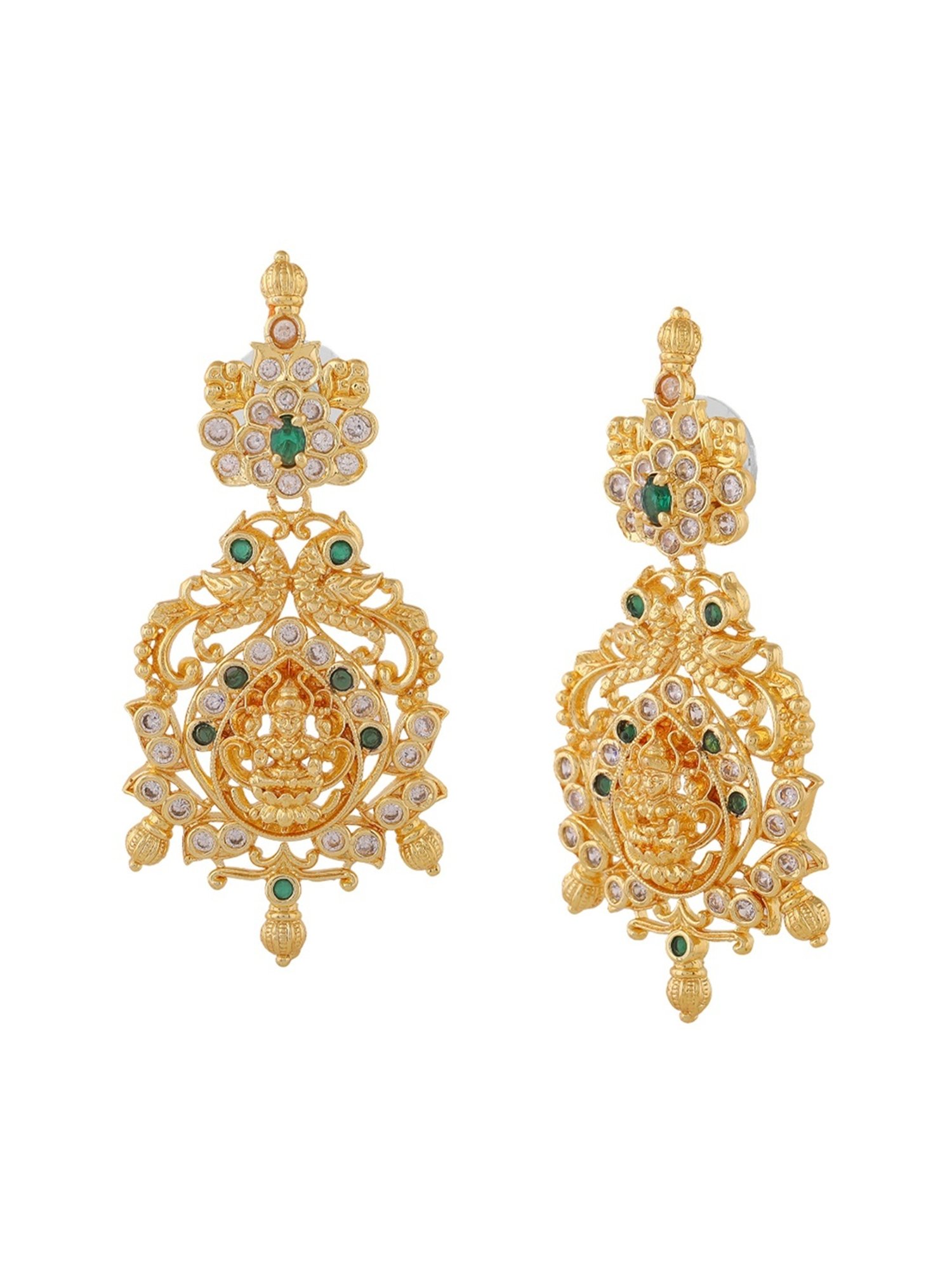 Estele Gold-Plated CZ Lakshmi Devi Design Dangler Earrings