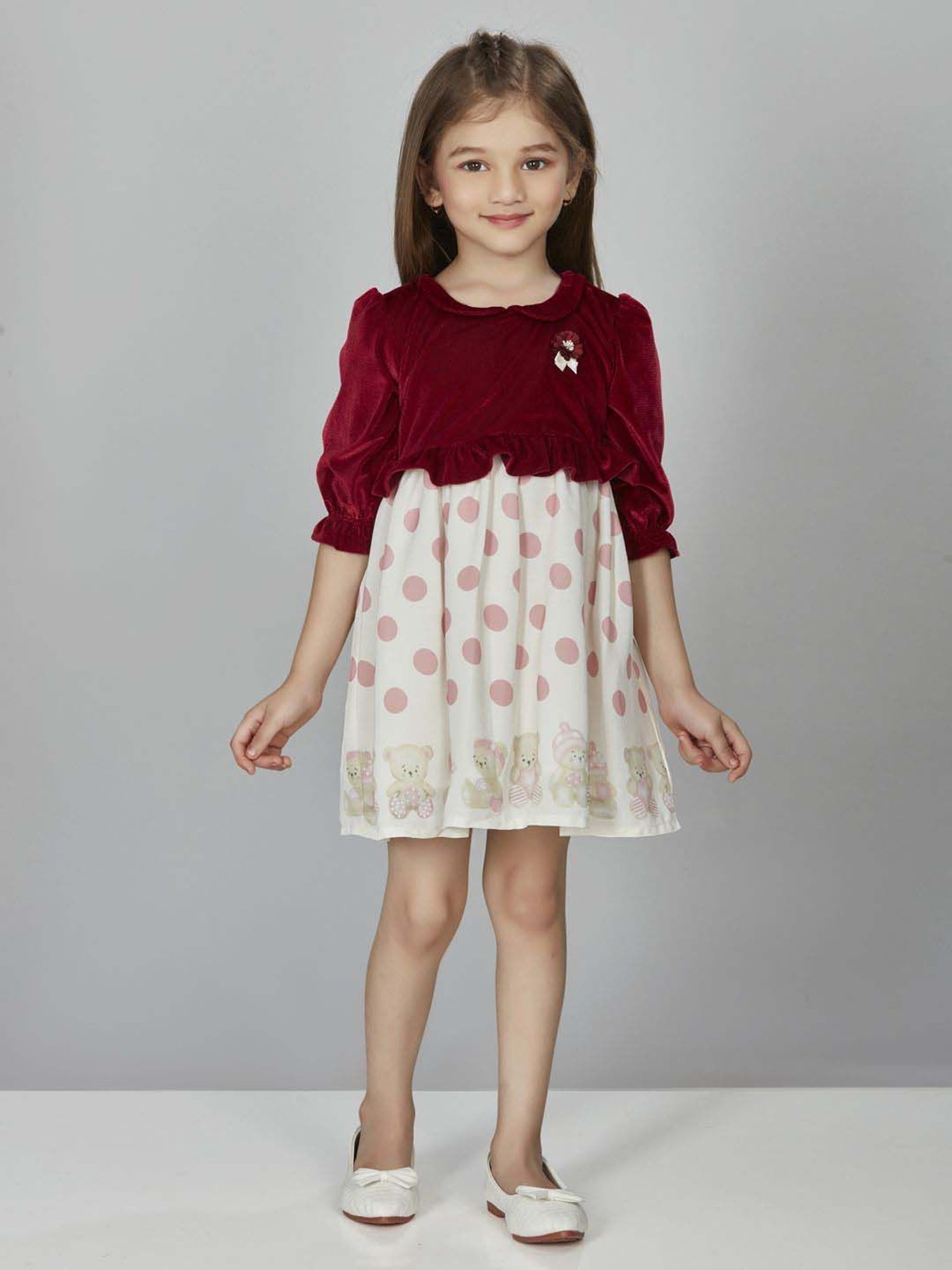 Peppermint Girls Maroon & White Printed Dress