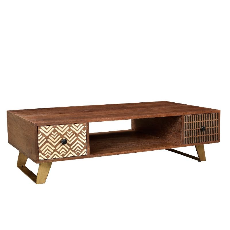 Olga Retro Coffee Table with Drawers Natural -Timbergirl