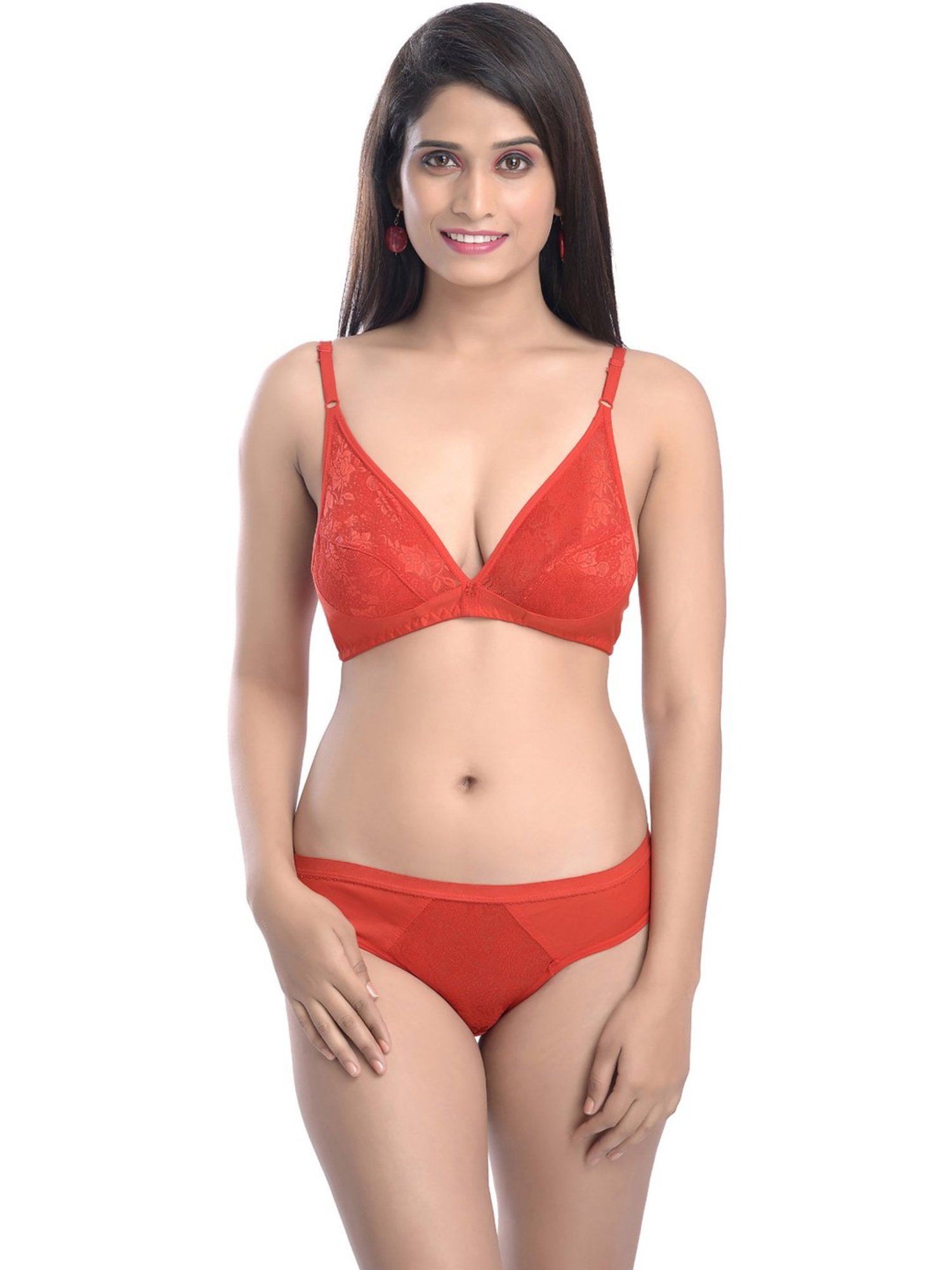 AROUSY Purple & Orange Self Pattern Bra Panty Set - Pack Of 2