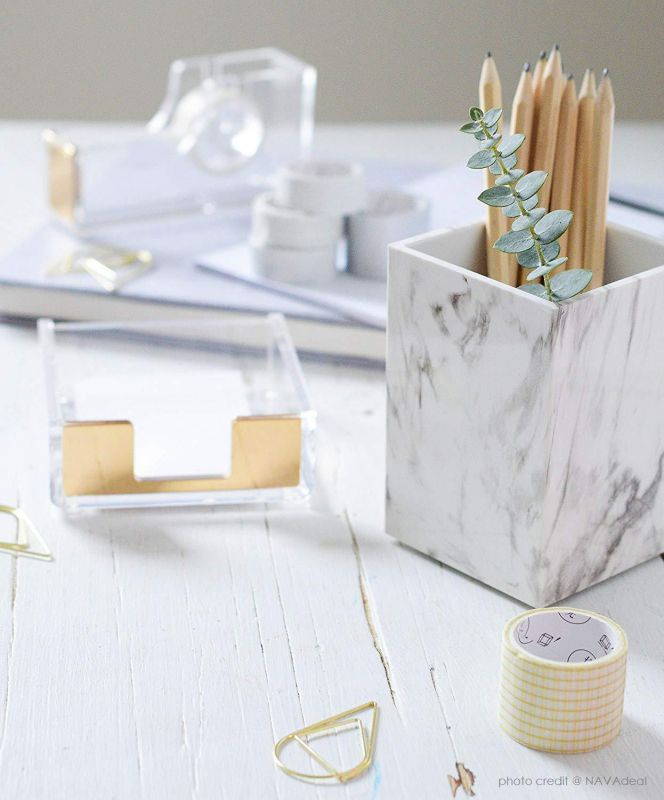 UNIQOOO Marble Print Desk Pen and Pencil Holder Case Box with Fashionable Modern Design in Elegant Matt Finish- Beautiful Stationery for Daily Use in Office, Classroom, Home, Great Xmas Gift Idea