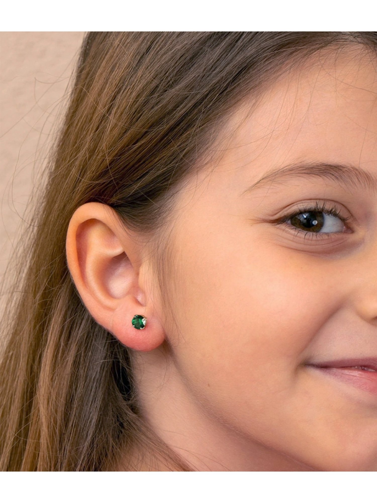 Clara 92.5 Sterling Silver Dark Green Minimal Daily Wear Stud Earrings for Kids Girls