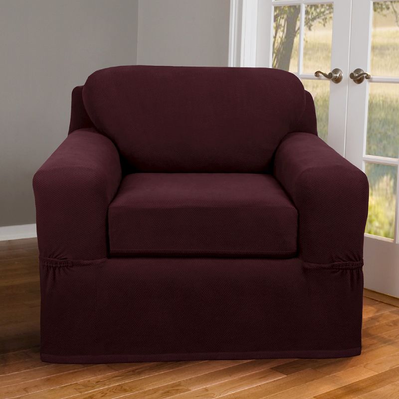 2pc Pixel Chair Stretch Slipcover Current Wine - Zenna Home