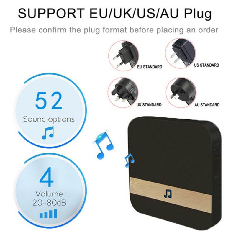 AC90-250V Smart Indoor Doorbell Chime Wireless WiFi Door Bell US  Plug (Black)