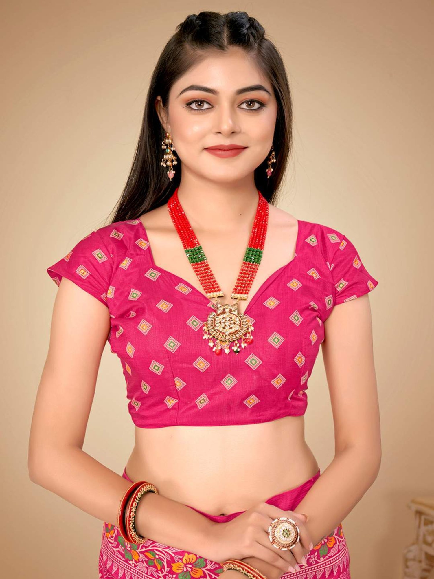 Saree Mall Pink Silk Printed Saree With Unstitched Blouse