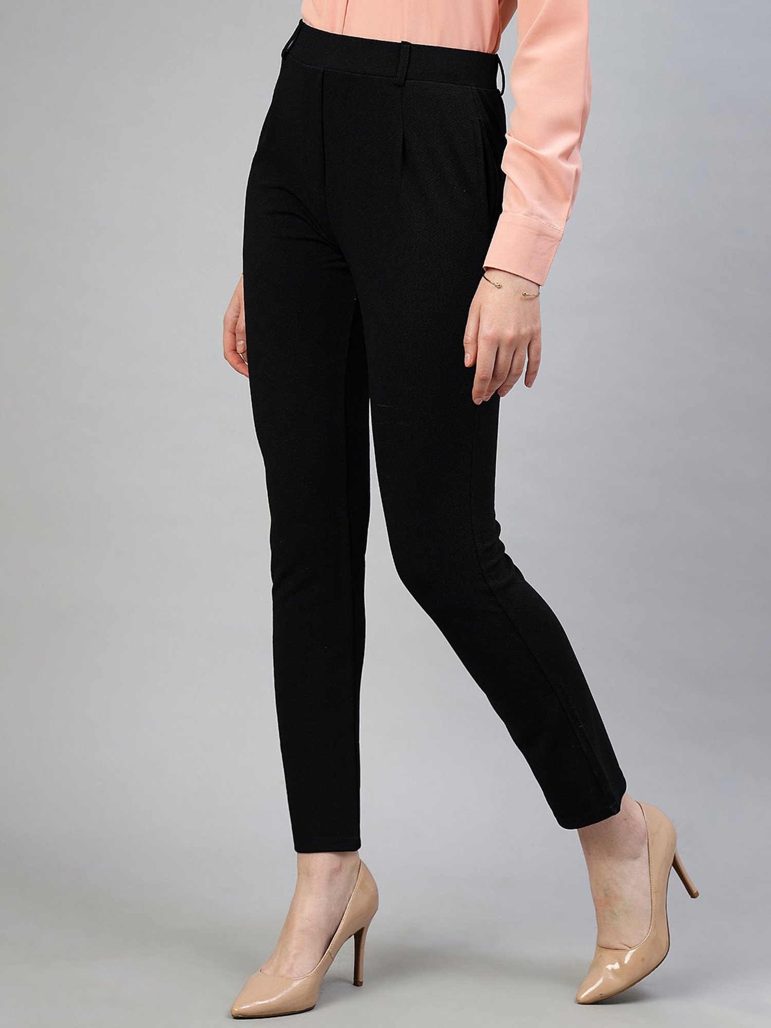 FITHUB Black Slim Fit High Rise Trousers