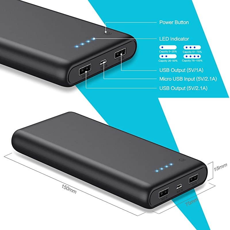 Charger 26800mAh?2020 Upgrade High Capacity?Power Bank Ultra Compact External Battery Pack Backup with 4 LED Lights,Dual USB Ports High-Speed Charging for Cell Phones, Tablet and More (Black)