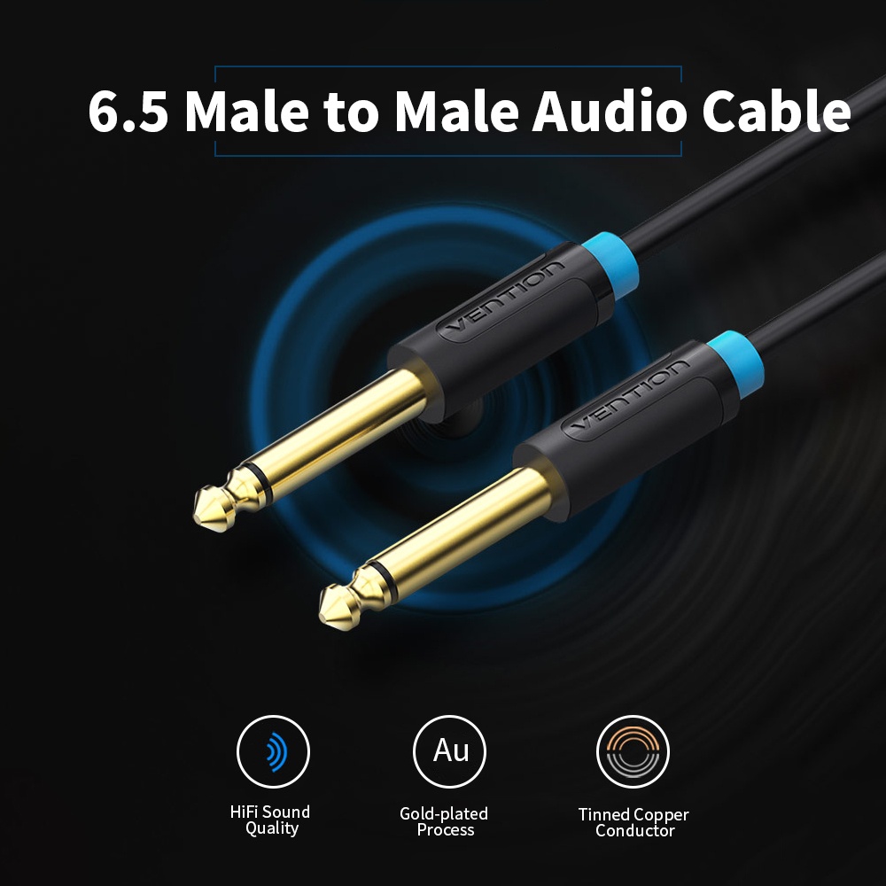 VENTION 6.5mm Audio Cable Male to Male Audio Cable HiFi Gold-plated for Guitar /Amplifier/ Microphone 0.5m (Black)