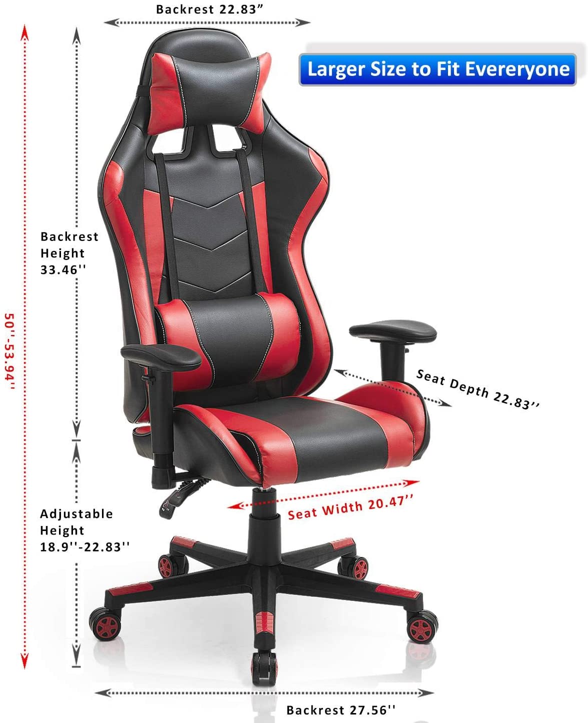 Video Game Chair, Ergonomic Computer Gaming Chair Big and Tall PC Racing Office Chair PU Leather Executive Task Chair Swivel Desk Chair with Adjustable Armrests Headrest and Lumbar Support (Red)