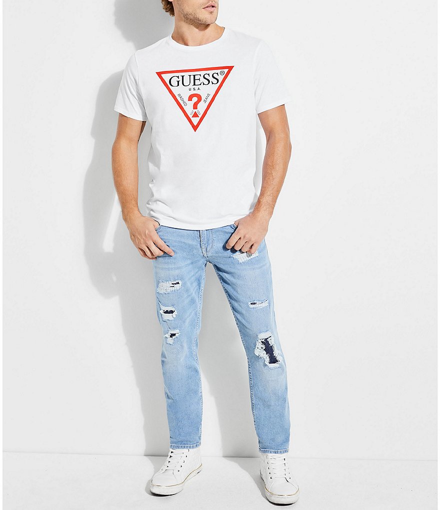 Guess Short-Sleeve Slim Fit Classic Triangle Logo Graphic T-Shirt