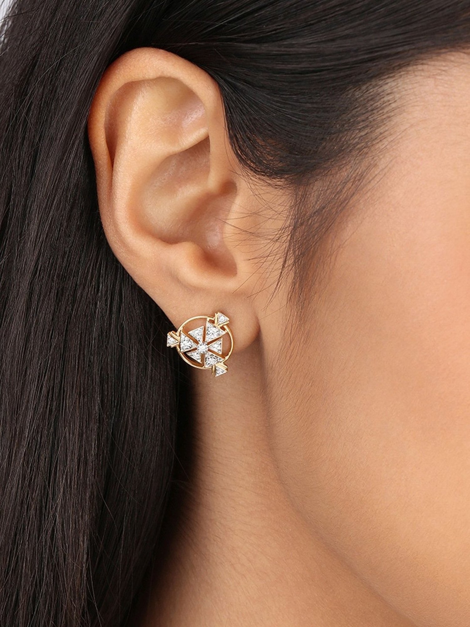 Mia by Tanishq Shimmering Skyline Cluster 14k Gold & Diamond Stud Earrings