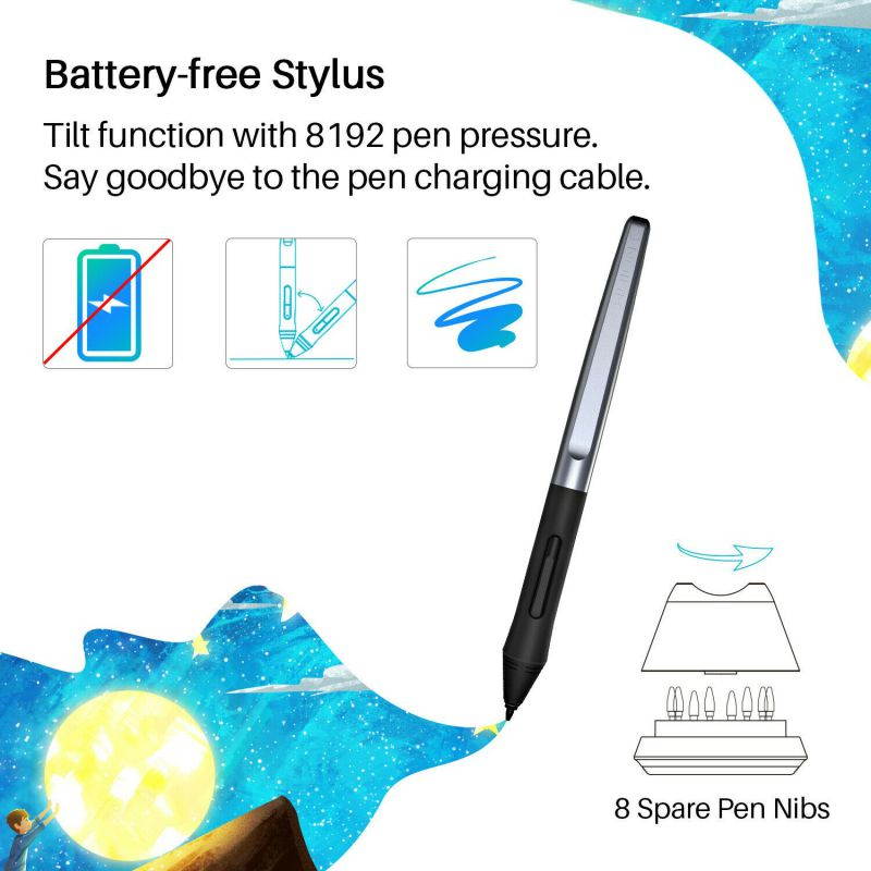 HUION HS610 Graphics Drawing Tablet Android Support 8192 Battery Free Stylus US