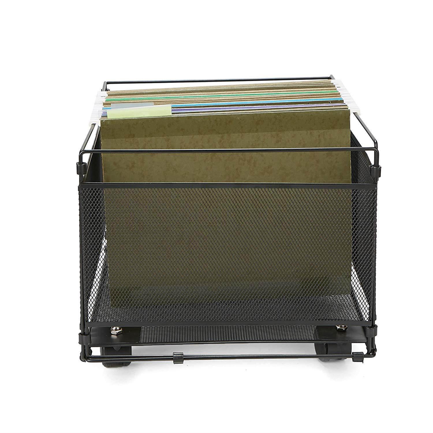 Mind Reader FILEROLL-BLK Portable Rolling Metal Mesh Box File, Document, Folder Sorter Organizer, Black